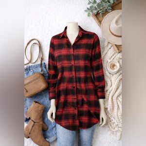 Red & Black Plaid Button-Down Tunic Shirt | Women’s Medium